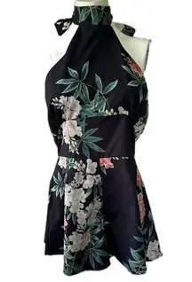 Luxxel NWT Women's Floral Halter High Neck Tie Open Back Romantic Romper M