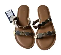 Universal Thread Womens Vivienne Two Band Flat Sandals Gold / Brown Womans 7 Nwt