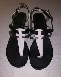 Black And White Low Wedged Sandals