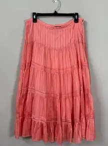 Vintage Y2K Rampage Tiered Full Midi Skirt Size 9 Coral Sheer Ruffle Lined Retro
