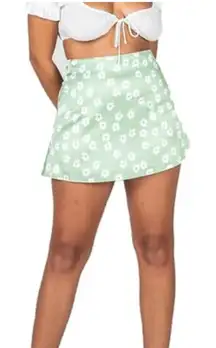 PRINCESS POLLY Light Green White Floral Silky Mini Skirt Fairy Coquette Womens 4