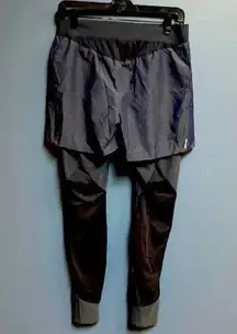 QUECHUA WO NAVY ATHLETIC LEGGINGS WITH OVER SHORTS  NYLON SPANDEX  BLEND NO TAGS