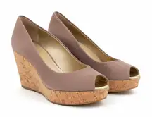 Stuart Weitzman Grey Suede Anna Cork Wedge  
Platform Peep Toe Pumps