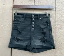 American Eagle Womens Shorts Black Stretch Curvy Super Hi Rise Shortie Size 2