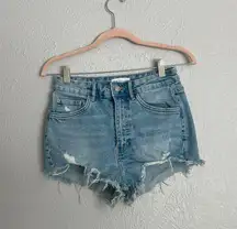light wash cut off distressed mini jean shorts 4