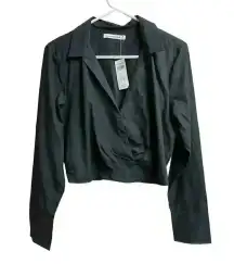 Abercrombie & Fitch Long Sleeve Poplin Wrap Cropped Top in Black Medium New