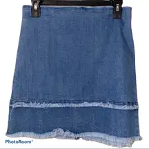 O2 Denim medium denim raw hem mini skirt pre owned