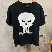 Y2K 2012 Marvel The Punisher Black Skull Logo Short Sleeve Graphic T-Shirt Large
