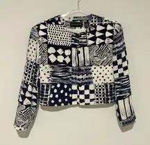 August Silk Silk Quilt Patchwork Button Front‎ Shoulder pad Jacket blazer blue L