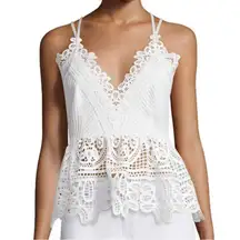 Endless Rose White Eyelet Lace Peplum Plunge Crochet Strappy Tank Top Small