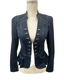 WHITE HOUSE BLACK MARKET WHBM Blue Denim Military Blazer Jacket Size 0