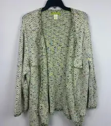 Sigrid Olsen Lagenlook Cardigan Sweater Jacket Size XL 1X Green Crochet Knit