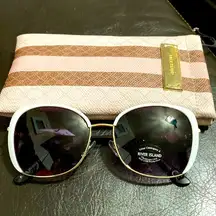 NWT - River Island fashion sunglasses with case in gold-tone with white