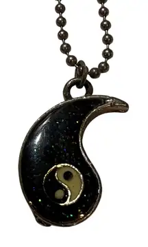 Y2K Yin Yang Paisley Pendant Necklace Glitter Enamel Ball Chain Vintage Style