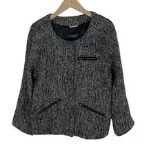 NWT Sanctuary Black Marled Knit Zip Front Cropped Blazer Jacket Size Large