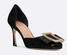 CHRISTIAN DIOR Idylle Velvet Bow Peep Toe Heels in Black Sz 8 US