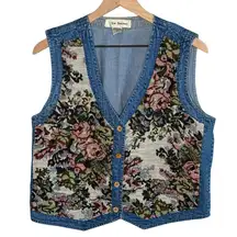 Vintage Women’s Large New Directions Vest Cotton Floral Denim