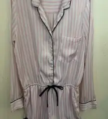 Forever 21 Pink & White Striped PJ Romper Medium