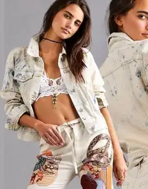 Free People Denim Jean Jacket Jones Tie Dye Bleached Western Size Large NWT NEW