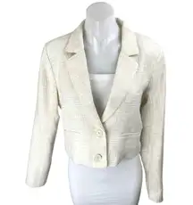 Abercrombie & Fitch Cream White Tweed Collar Long Sleeve Crop Blazer Jacket Sz M