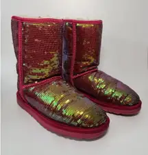 New Ugg Classic Short Sparkles Roseclay Pink Sequined Shearling Women's Boots 8