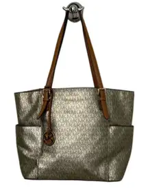 Michael Kors Metallic Gold Signature Monogram Jet Set Travel Tote Bag