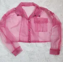 Y2K Sheer Cropped Shacket Shirt Jacket Unique