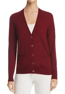 Tory Burch Women's Red Madeline V-Neck Merino Wool Cardigan Sweater Size XS