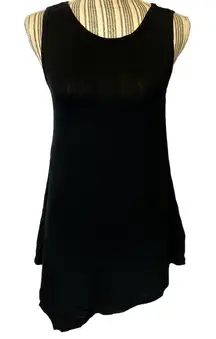Luxe Black Asymmetrical Hem Breathable Sleeveless Stretch Long Tank Top Women M