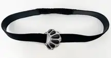 CHICO’S | Black Velvet Stretchy-Back Belt Shell Rhinestone Buckle Fits Sz. Large