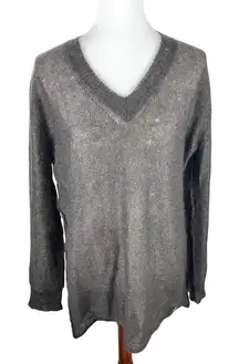 Burberry Brit Brown Gold Mohair Silk Blend V Neck Long Sleeve Knit Sweater $495