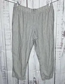 Old Navy Sz XL Gray Stripe Linen Blend High-Rise Pull On Straight Leg Crop Pants