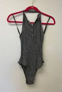 Urban Outfitters Out From Under Snap Front Halter High Neck Striped Bodysuit