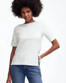 Madewell Elbow-Sleeve Boatneck Tee in Eyelet White, Size X-Large