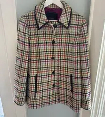 Coach Tweed Wool Tattersall Plaid Peacoat