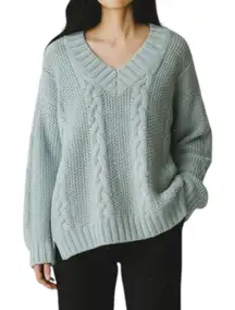 Andrea Jovine Mint Green Cable Knit V Neck Wool Alpaca Sweater Medium