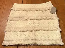 Anthropologie HD in Paris Ivory Linen Tiered Fringe Eyelet Lace Boho Skirt Sz 12