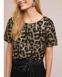 Hutch Anthropologie Black and Gold Leopard Print Blouse‎