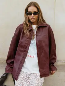 Burgundy Leather Jacket Princess Polly