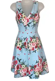 Floral Blue Pinup Style Dress Sz 4