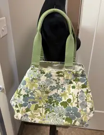Vintage Eddie Bauer Large Canvas Tote Bag Green Blue Floral Pastel Adjustable