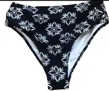 Cupshe Navy White Floral High Waisted Swim Bottom Sz. XL Life Live On The Edge