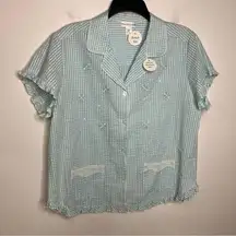 Miss Elaine gingham boxer pajama set blue & white women size medium new with tag