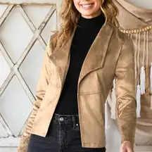 WATERFALL FAUX SUEDE OVER HIP LENGTH JACKET