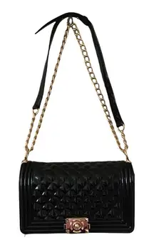 Emperia Black Quilted Flap Jelly Vegan Purse