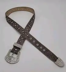Kathy Van Zeeland Rhinestone Studded Brown Belt Size Large Sparkle READ