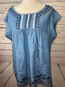 Knox Rose Denim Babydoll Shirt XXL 2XL Womens Plus size 2X Boho Aztec Jean Y2K