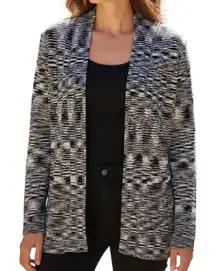 WHITE HOUSE BLACK MARKET Black White Marled Knit Open Front Peplum Cardigan XS