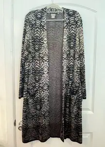 Chico's  Drama Black Bronze Ombre Long Line Open Front Cardigan Sweater XL