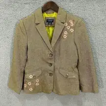 American Eagle women blazer small brown green floral embroidered herringbone Y2K